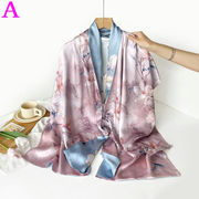 高級感 18ムミーシルク両面ストール マグノリア柄チャイナボタンデザイン 母の日ギフト 女性用スカーフ