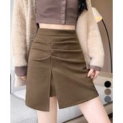 【日本倉庫即納】 ギャザーミニスカート 無地タイトスカート