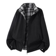 メンズ 両面着用 無地/チェック柄 ジャケット 男女兼用 ストリート系 アウター 春秋 2025新作★全3色