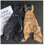 秋冬新作 犬用サスペンダーパンツ、コールテン素材オーバーオール、ペット用全身タイプつなぎ服