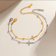 サージカルステンレス十字架ブレスレット　アクセサリー　18kコーティング　INS　金属アレルギー対応