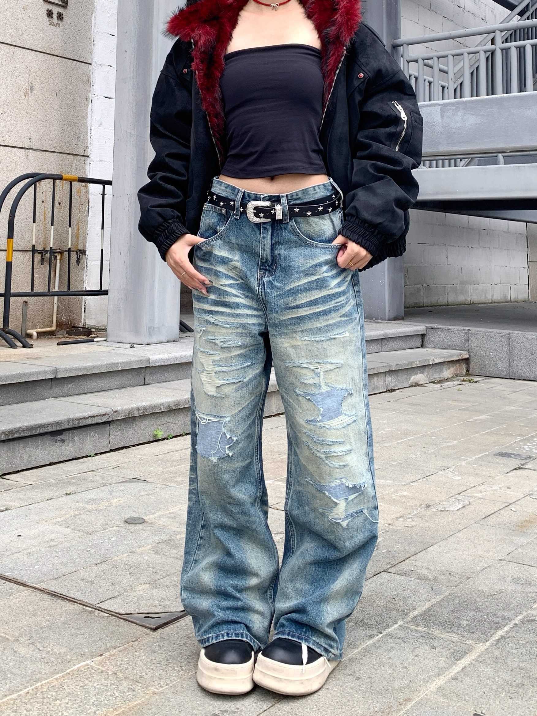 【予約226837】大きいサイズ春夏 韓国 カレッジ風 新しいデザイン カジュアル デニムパンツ S ~4L