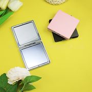 学生ミラー 正方形 両面(平ら/拡大) 純白コンパクト 携帯用  3色