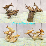 【値下げ】木彫りカジキの群れオブジェ