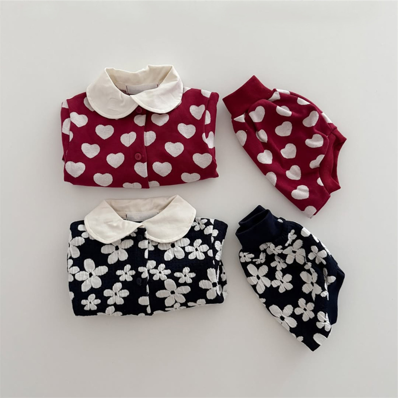 2026春新作　ベビー服　ジャカード　セットアップ　カーディガン　ブルマー　可愛い　花柄　子供服　2色