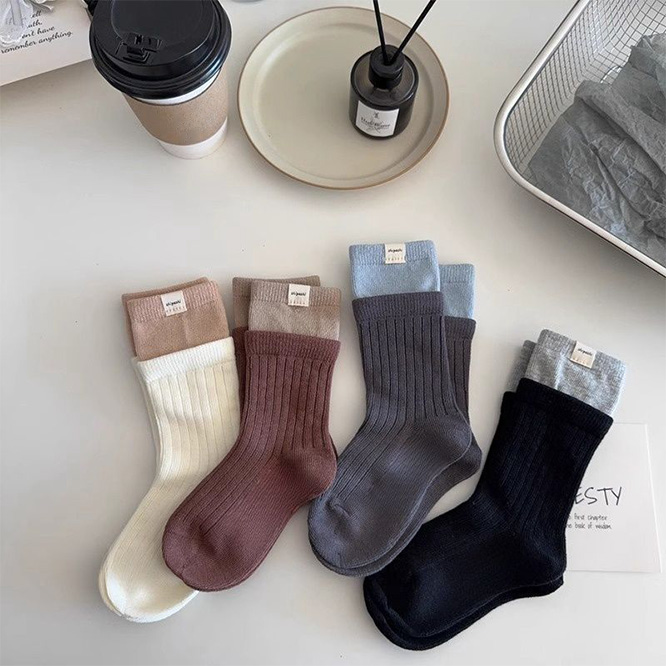 2025秋冬※ソックス ダブルリブ レギンス留め可 ハイ丈 コットン靴下 男女兼用【4ペア入り】