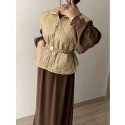 2025年INS 秋冬新作   気質   おしゃれ    衿付きノースリーブ中綿ベスト ベルト付き