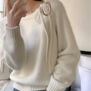 今季マストバイ   気質   おしゃれ　 クルーネック  厚手  リボン付き  ニット  セーター