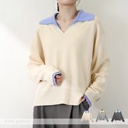 【2026新作】バイカラーニット　レイヤード風　プルオーバー(33138)