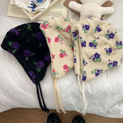 パイロットハット    耳あてハット　花柄　韓国ファッション