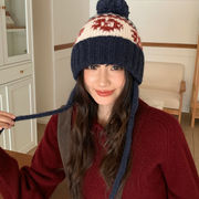 ニット帽 　ポンポン付き　フェアアイル柄　韓国ファッション