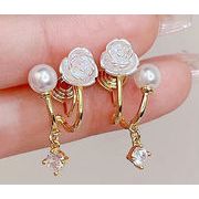 レーディス エレガント フラワーとパール デザイン ピアス 　e0202