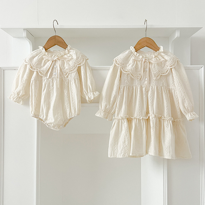 2025秋新規※XIN☆襟付きレースロンパース風ワンピース 姉妹お揃いコーデに