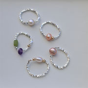 レディース 天然淡水パール 弾性コイル 天然石リング