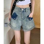 【日本倉庫即納】 ロールアップ デニムショートパンツ 美脚