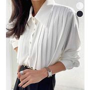 【2026新作】 プリーツ ヨーク シャツ 長袖 金ボタン トップス