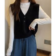 【日本倉庫即納】 Vネックニットベスト コンパクトベスト