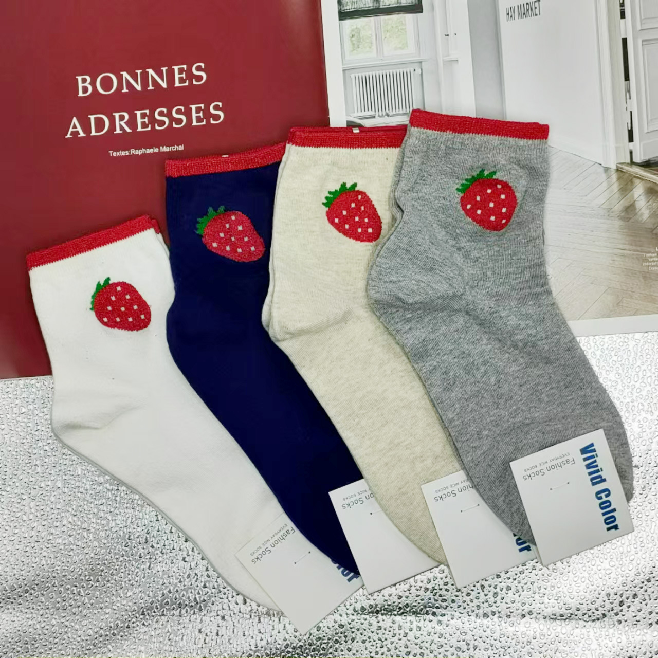 韓国の東大門靴下レディースミッドチューブソックス春夏新作かわいいフルーツイチゴ女の子綿靴下