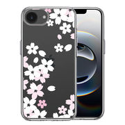iPhone16e 側面ソフト 背面ハード ハイブリッド クリア ケース 桜 ホワイト