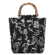 レーディス モダンなボタニカル柄 バンブーハンドル ハンドバッグ  全2色　ba0617