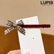 ヘアアクセサリー ヘアクリップ リボン チェック柄 ベロア調 クラシカル おしゃれ 大人っぽ ガーリー