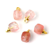 【天然 チェリークォーツ】 多面カットチャーム 銅製パーツ ピンク天然石 ハンドメイド用 1個売り