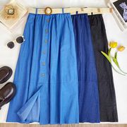 伸縮性ウエストのハイウエスト ベルト付きデニムスカートV00131