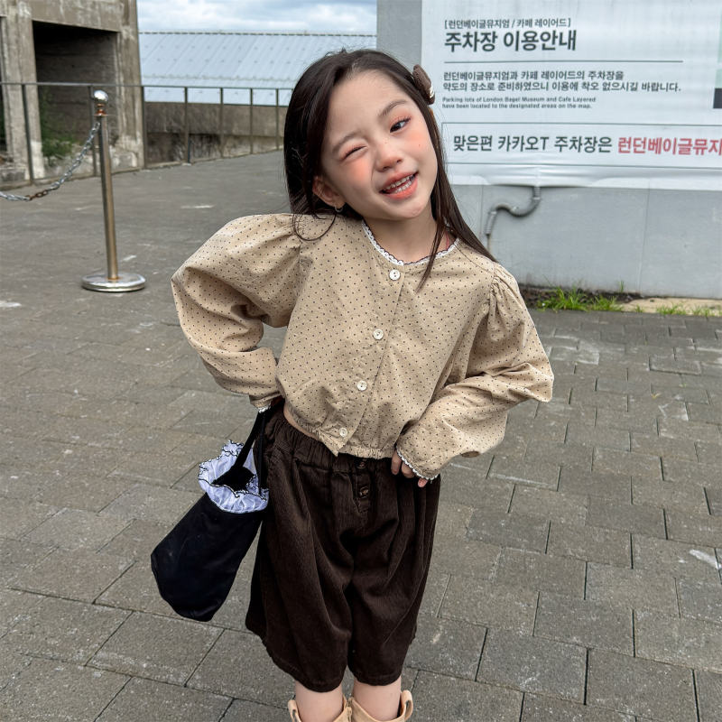 子供服　80~130cm　キッズシャツ　ドット柄　韓国子供服