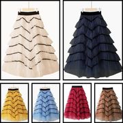 多層構造、ハイウエスト、レースのトリム、不規則なスタイルメッシュスカートV00201