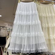 ワッシャーチュールレースロングスカート