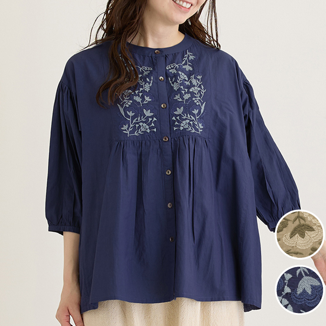 【PORINA】ブラウス ミリオンベル[七分袖花刺しゅう刺繍ボタニカルフローラルナチュラル春夏26SS]