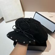 コーデュロイ 八角 キャスケット レースアップ スタッズ付き デザイン 帽子