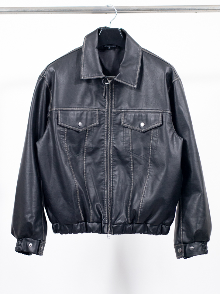2026春新作】トップス アウター ヴィンテージ加工 PUレザー ジップ G