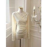 2026年INS 春夏新作   早春新作  フレンチ  V ネック  レース  ニット  ブラウス  シャツ