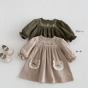 全2色[73-110cm] 女の子 春ワンピース ベビー キッズ 学院風 刺繍入り プリンセスドレス 子供服