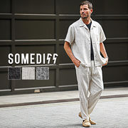 【春の新作】サマーツイードオープンカラーシャツ+イージーパンツ 2点セット/SOMEDIFF