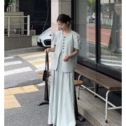 2026年INS 春夏新作 デザイン おしゃれ   半袖  ジャケット トップス+ワイドパンツ   セット