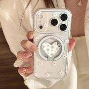 クリアマグネット iPhone 17ProMax 優しい白い花柄 マグネットスタンド付き