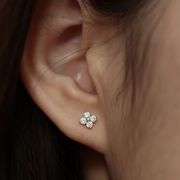ピアス S925 銀 フラワーピアス ジルコニア クローバー パーティーピアス かわいい ゴールド レディース