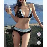 【日本倉庫即納】 ドット柄ビキニ フリル水着ホルターネック