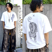 ラインタイ Tシャツ 半袖エスニックTシャツ アジアン Mサイズ フリー メンズ カッコイイ トラ
