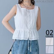 再入荷！【2026新作商品♪】透かしストライプノースリーブトップス