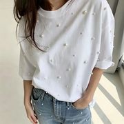 2026年 夏新作　気質 半袖 ゆったり 無地 波点 Tシャツ