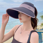 レディース UVカット つば広サンバイザー 冷感 折りたたみ 日よけ帽 顔カバー 持ち運び便利