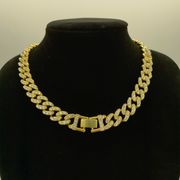 12mm幅 シングルロウ シンプルCZ 合金ネックレス メンズ 個性的 ヒップホップ 喜平チェーン ストリート