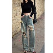 レディース・ハイウエスト・デニムパンツ・垂感・个性・おしゃれ・着痩せ・ ロングパンツ・S-XL
