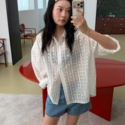今季マストバイ 韓国シック アイレット刺繍 オーバーサイズ長袖シャツ