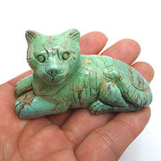 ≪一点物≫天然石ターコイズ/ トルコ石  動物の置物　ネコねこ猫　浄化・置物・観賞用パワーストーン