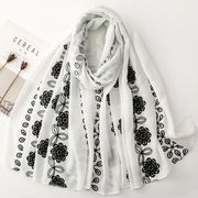 男女兼用 大判薄型 刺繍フラワー柄 ストール スカーフ パレオ　全2色　91351