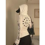 フード付き 長袖トップス スリム フィット レディース